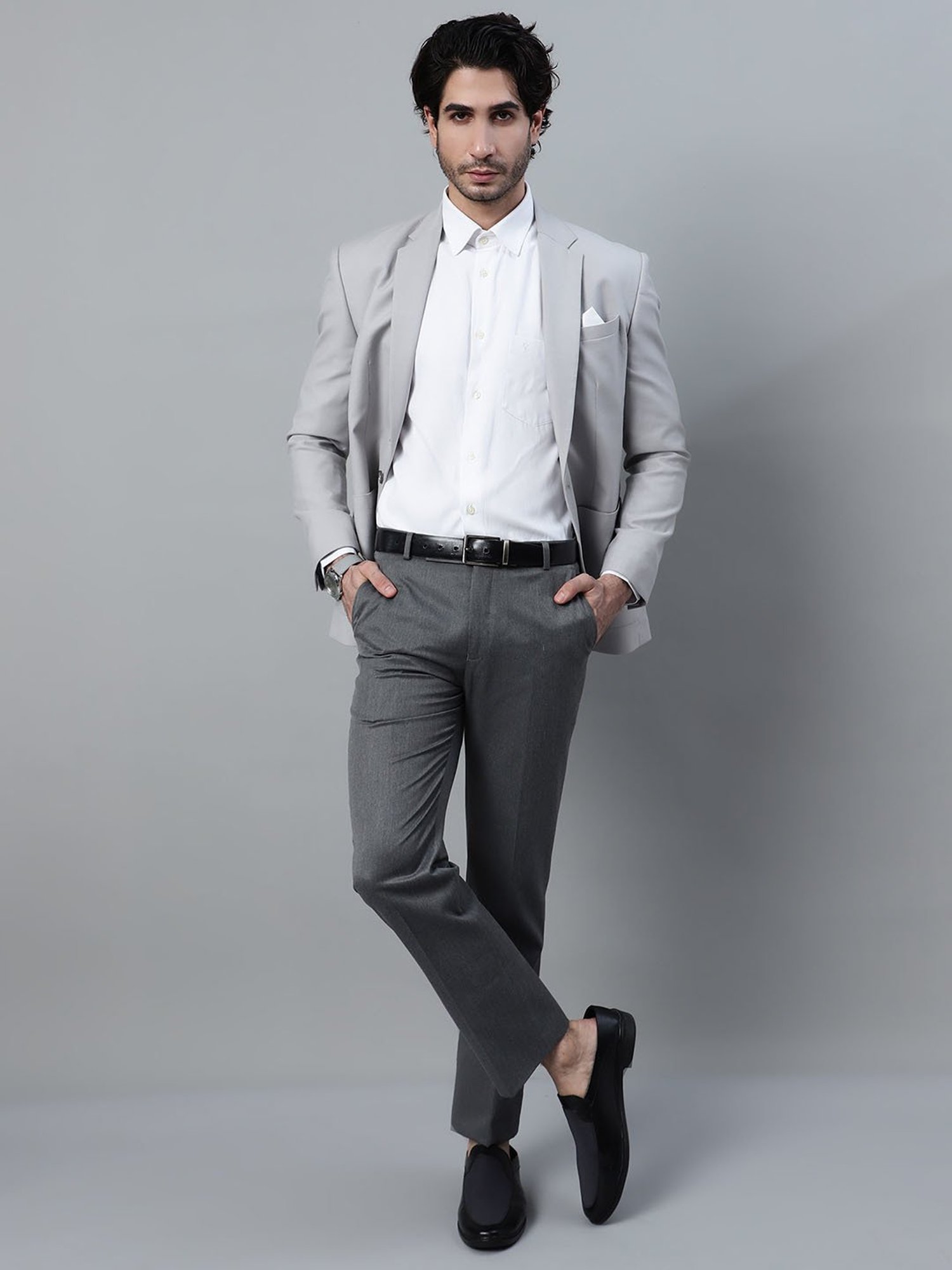 Cantabil Grey Poly Viscose Regular fit  Trousers