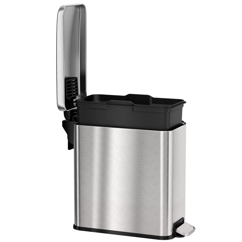 iTouchless SoftStep Step Pedal Bathroom Trash Can with AbsorbX Odor Filter 3 Gallon Silver Stainless Steel