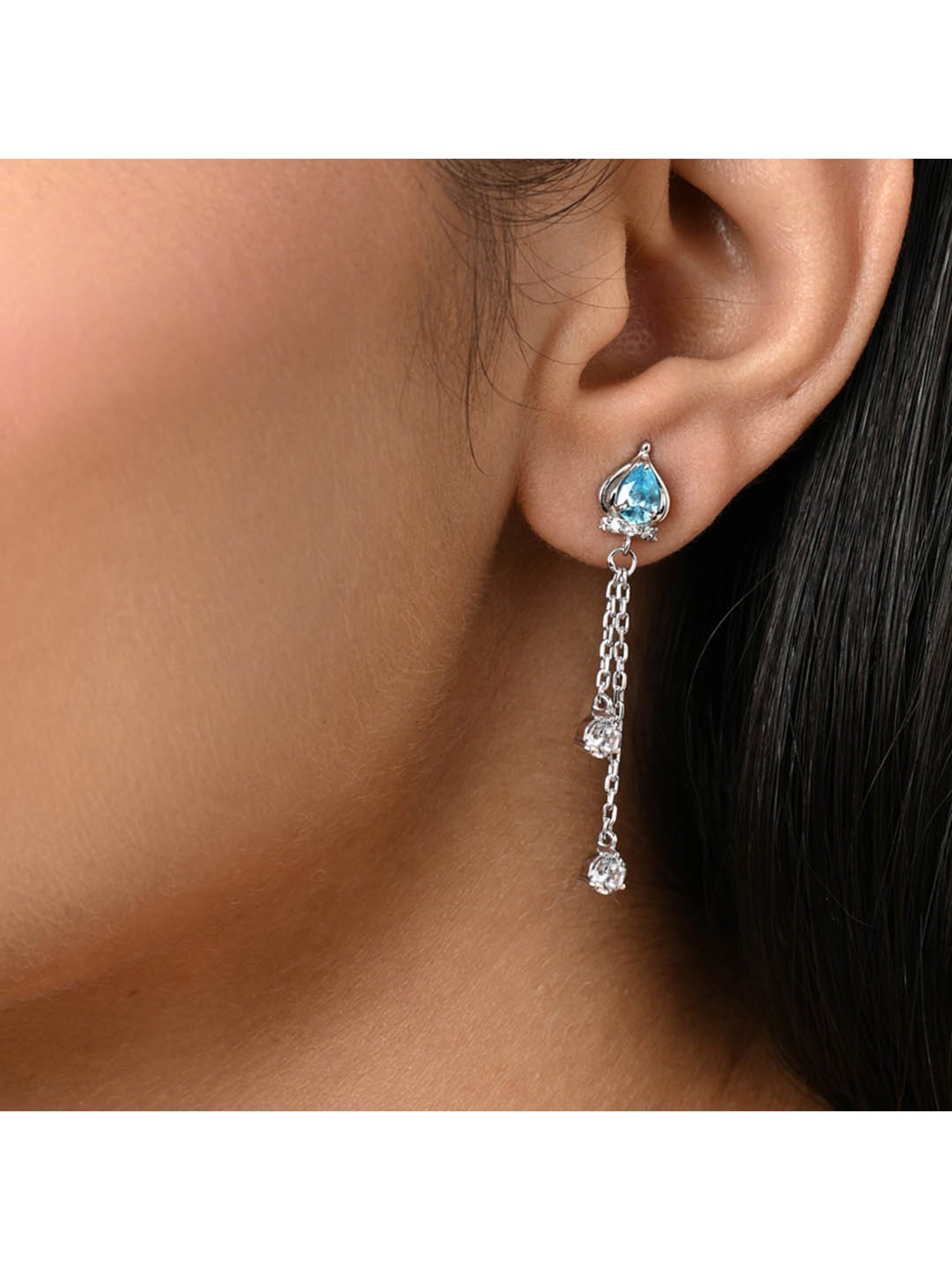 Clara 925 Sterling Silver Platinum Plated Swiss Zirconia Elsa Solitaire Drop Earrings for Women