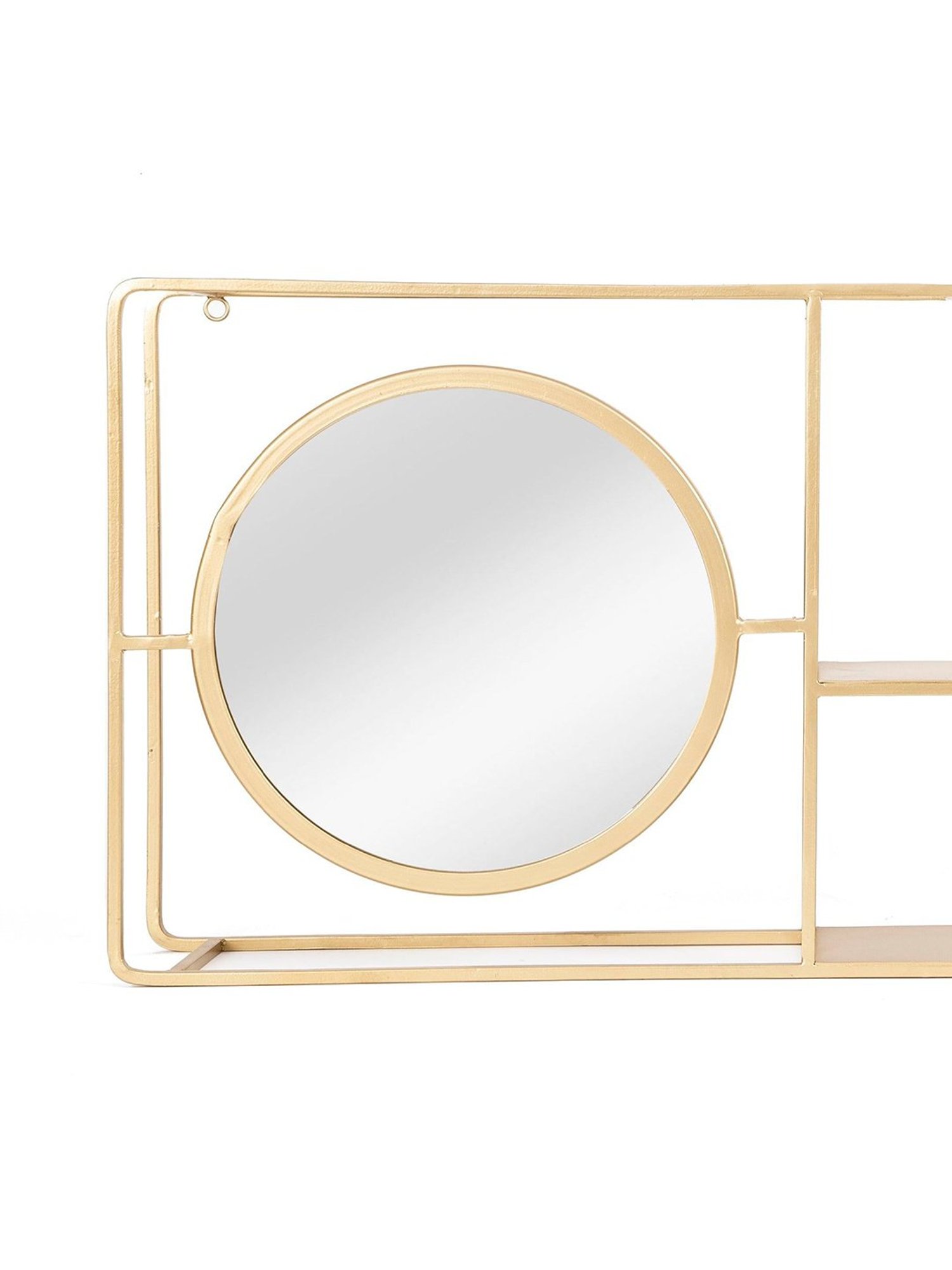 Home4U Golden Mild Steel Wall Shelve With Mirror - Set of 1