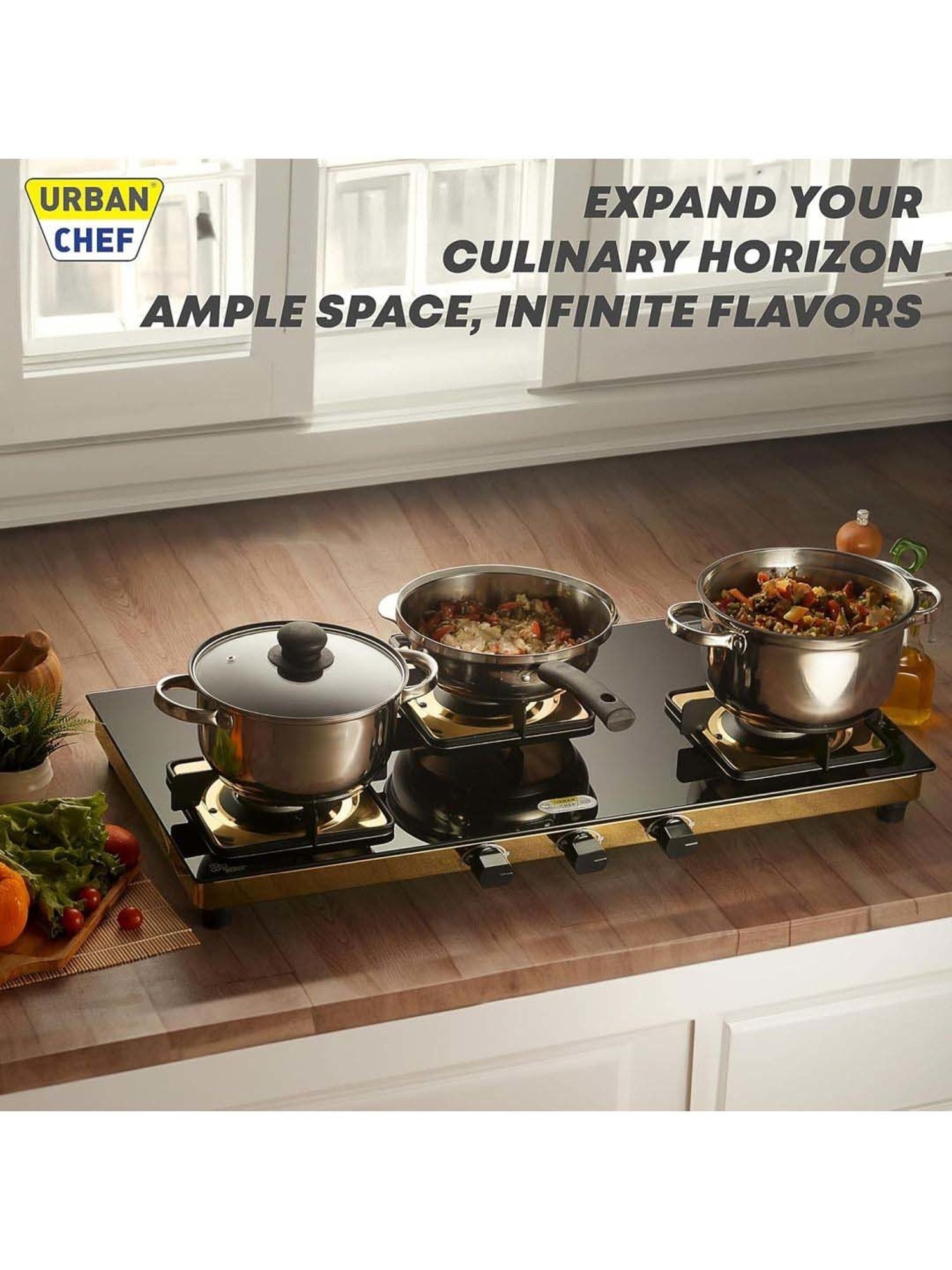 Urban Chef Gas Stove with 3 Burners ( Gold )