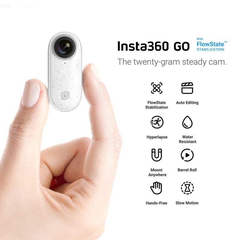 Insta360 Go 1080P Video Sports Action Camera with 8GB Memory Supports FlowState Stabilizetion Timelapse Hyperlapse Slow Motion BT Connection APP Control for YouTube Vlog Video Making for iPhone