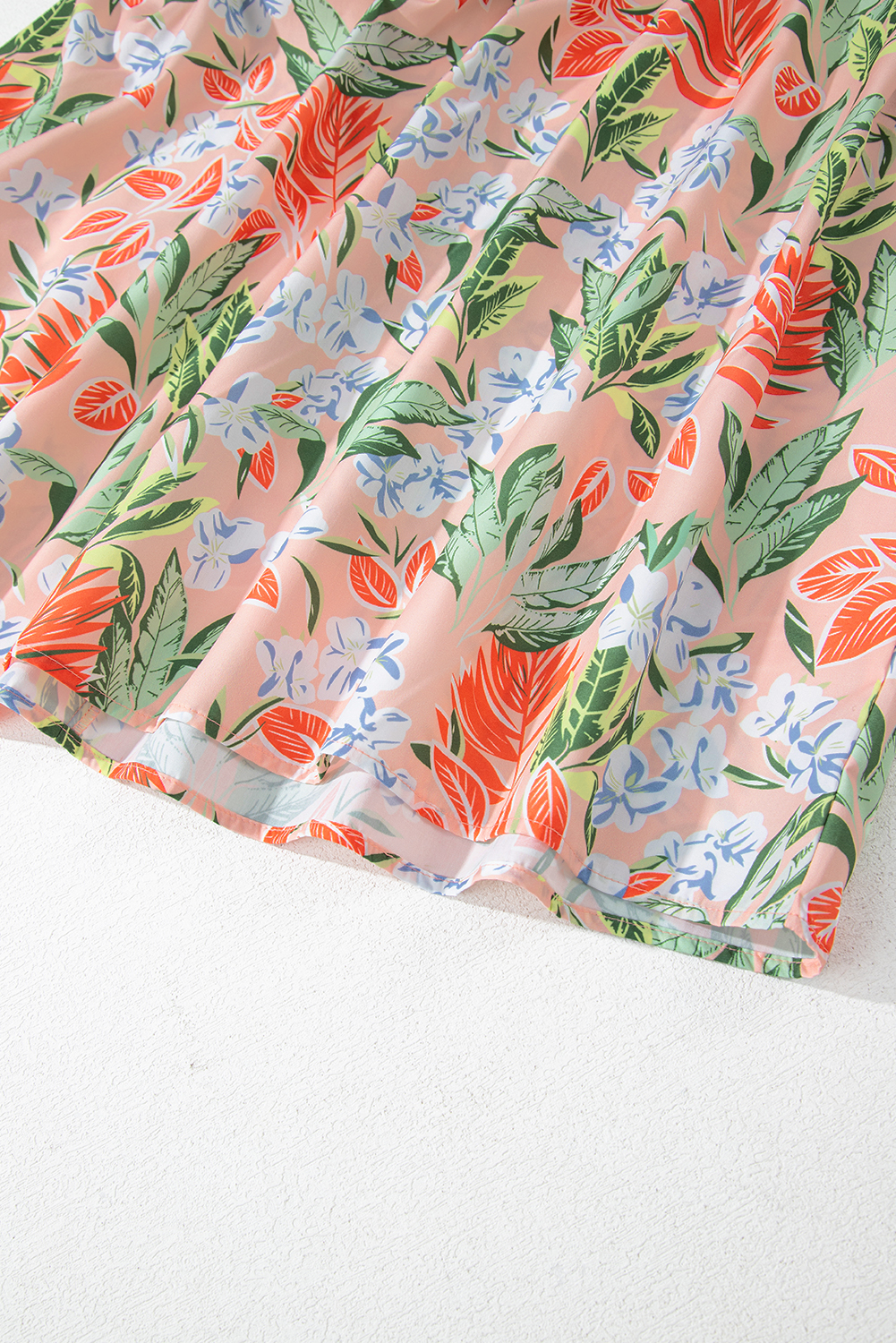 Apricot Pink Floral Knot Front Smocked Bubble Sleeve Dress