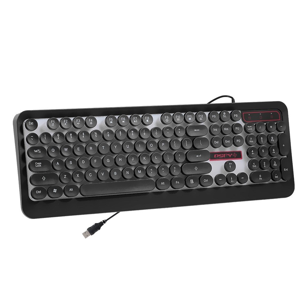 USB Wired Gaming Keyboard Steampunk Keyboard Backlit Retro Round Keycap Metal Panel 104 Keys for PC Laptop