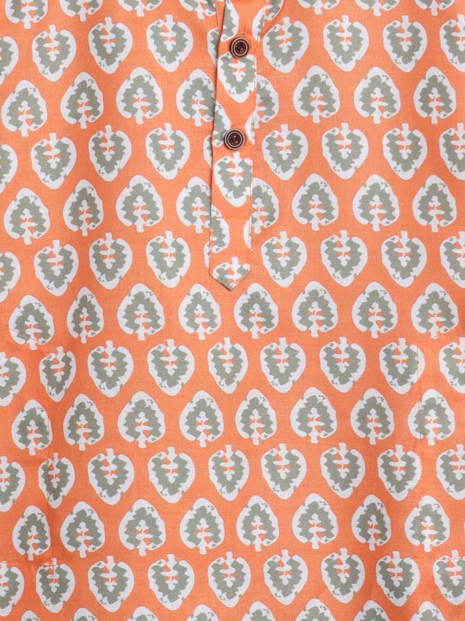 Ahhaaaa Kids Orange & White Cotton Handloom Full Sleeves Kurta Set