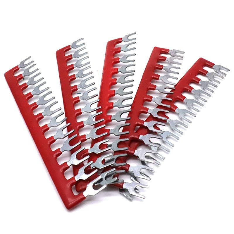 10Pcs 12 Positions Fork Type Terminal Jumper Block Wire Connector Barrier Strip 400V 12A Black Red