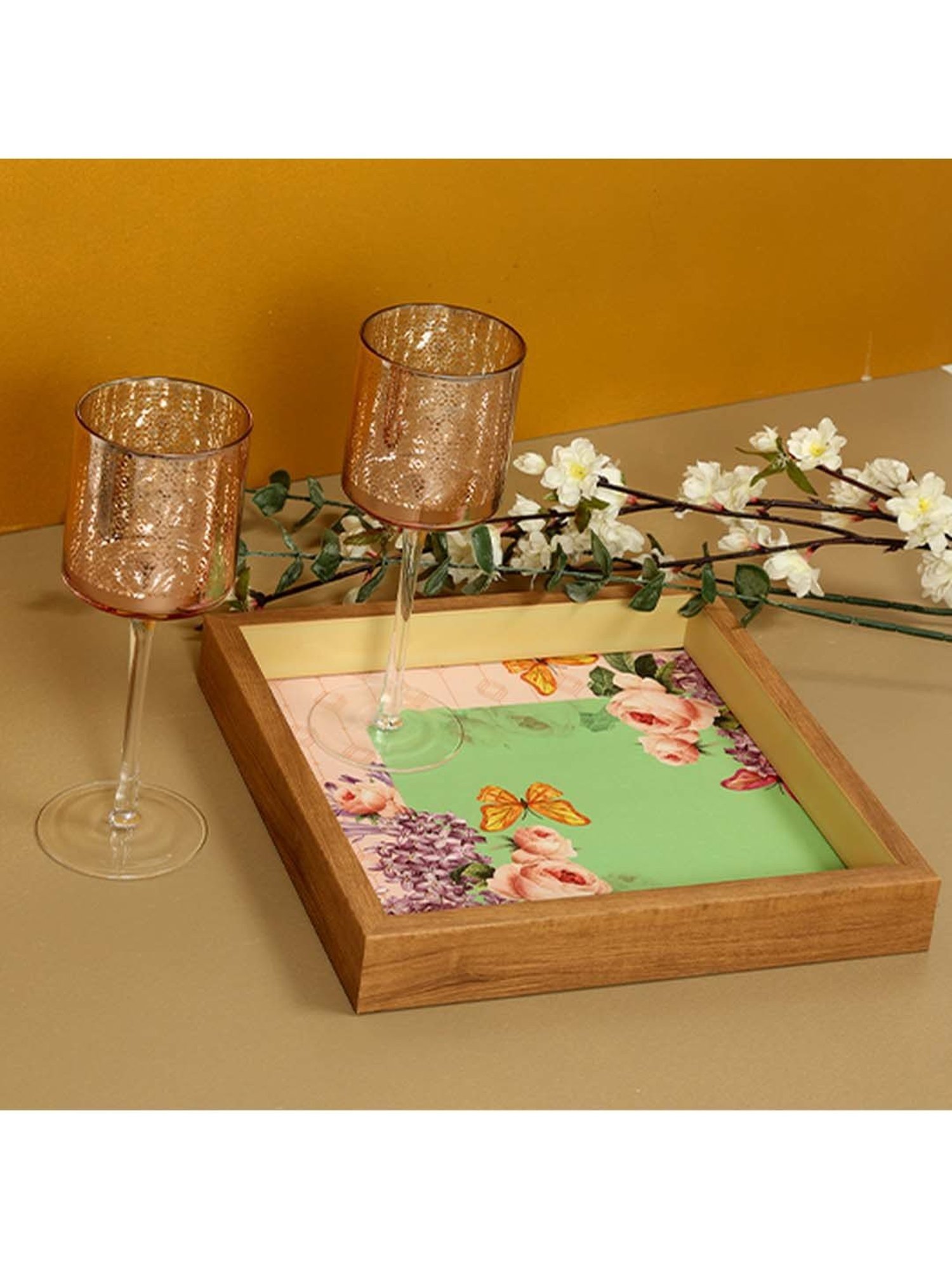 ICRAFT Groovy Mint Series Green & Beige Mdf Tray