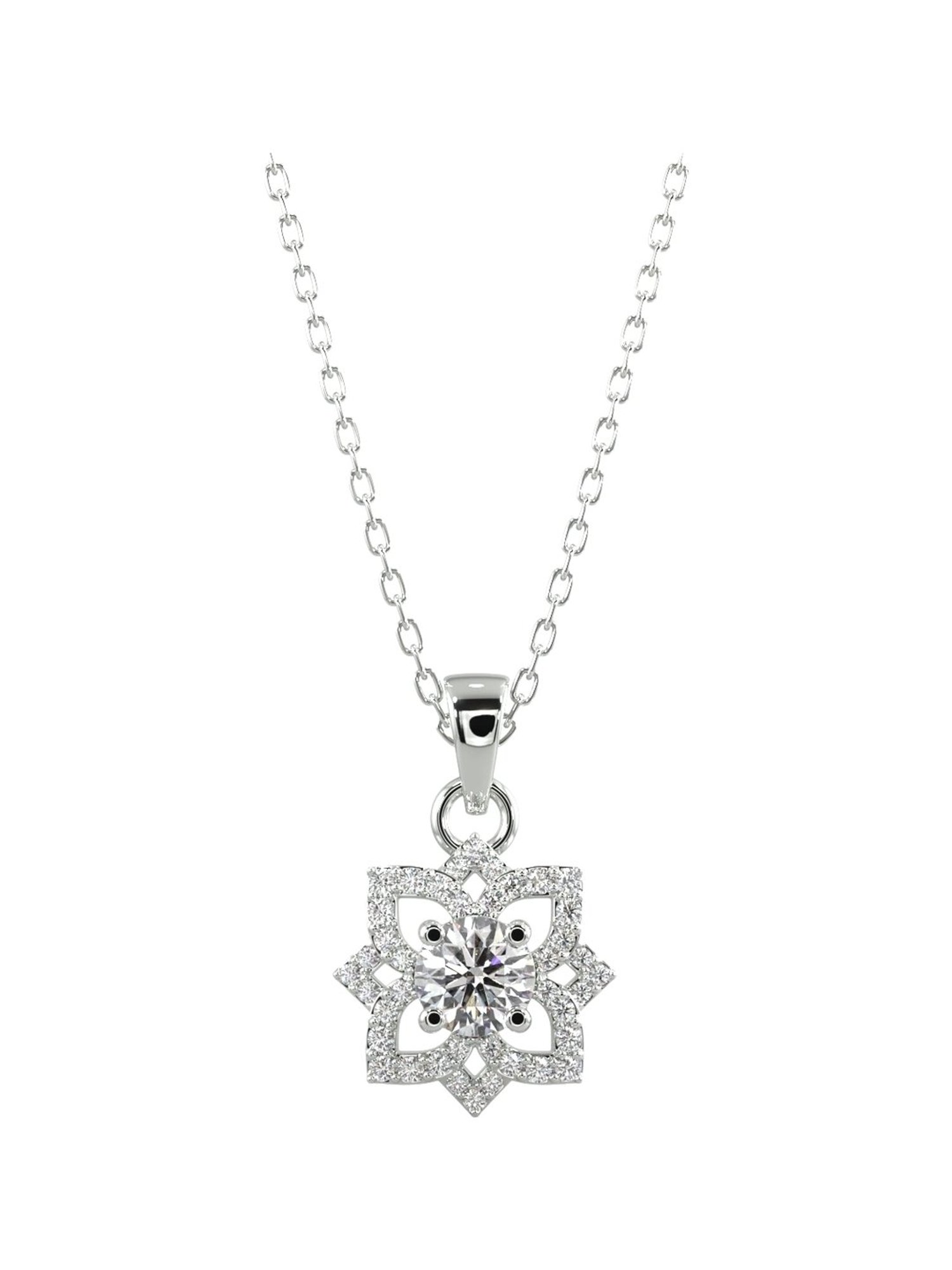 Silvermist 925 Sterling Silver Diamond Flower Chain Pendant for Women & Girls