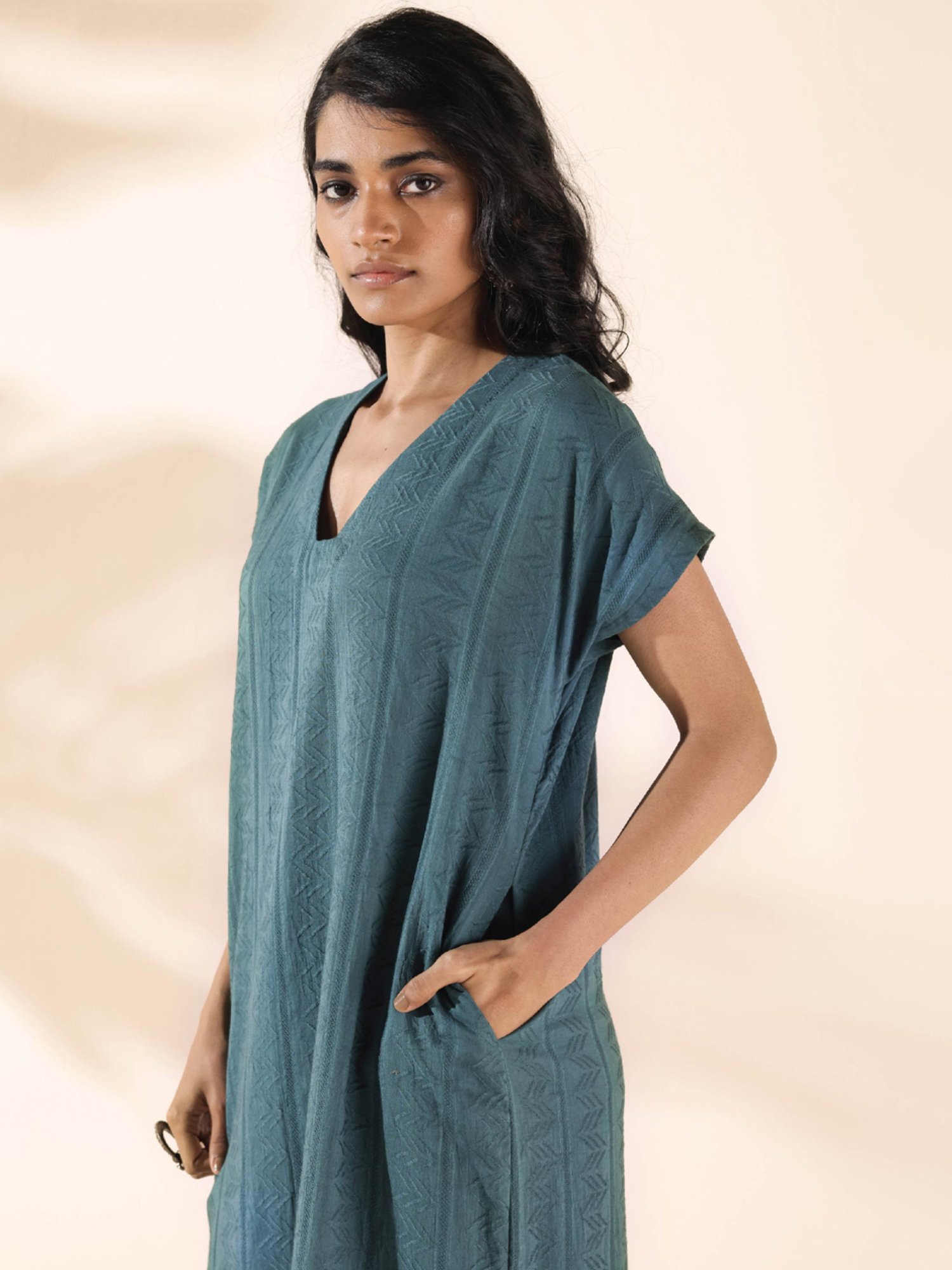 true Browns Grey Cotton Self Pattern A-Line Dress