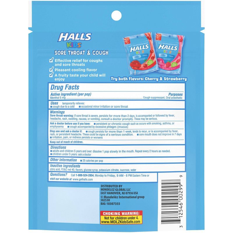 Halls Kids Cough & Sore Throat Pops - Strawberry - 10ct