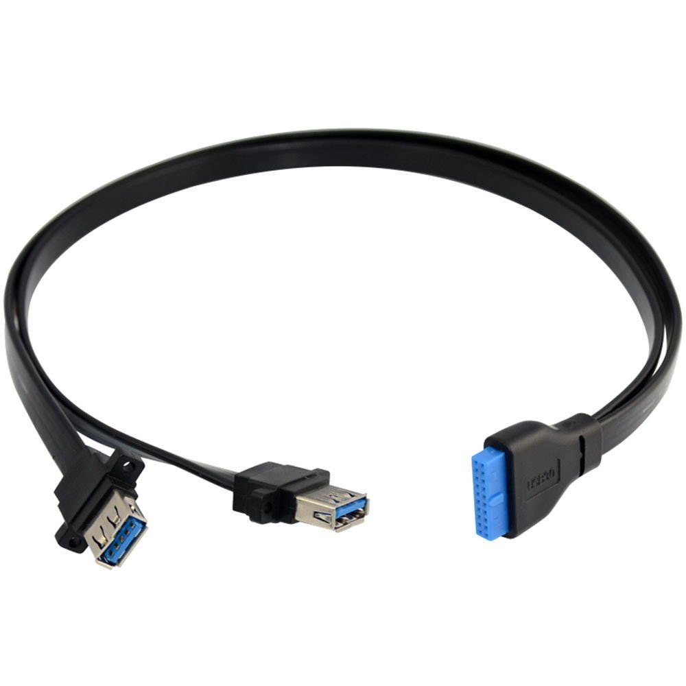 2 Port USB 3.0 A Female Screw Panel Mount to Motherboard 20 Pin Flat Cable Cord,2 x USB3.0 Dual Port USB 3.0 Female Screw Mount Panel Type to Motherboard 20Pin Cable PC Case cables ( 50cm/1.64ft)