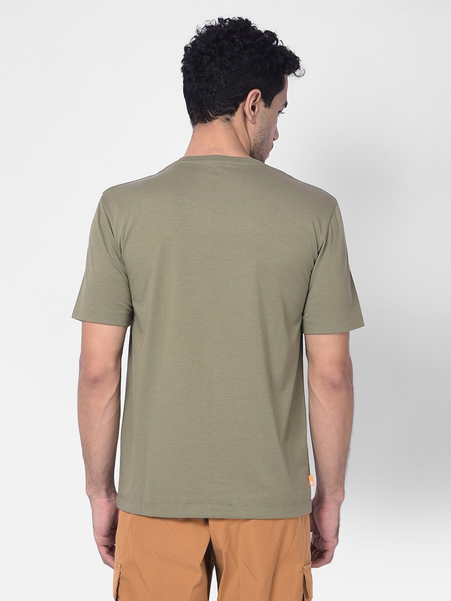 Timberland Light Olive Regular Fit Logo Print Crew T-Shirt