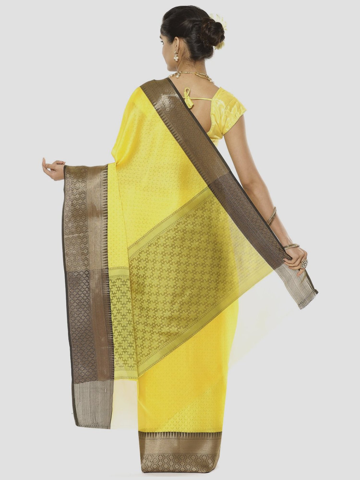 Banarasi Silk Works Yellow Woven Saree With Unstitched Blouse