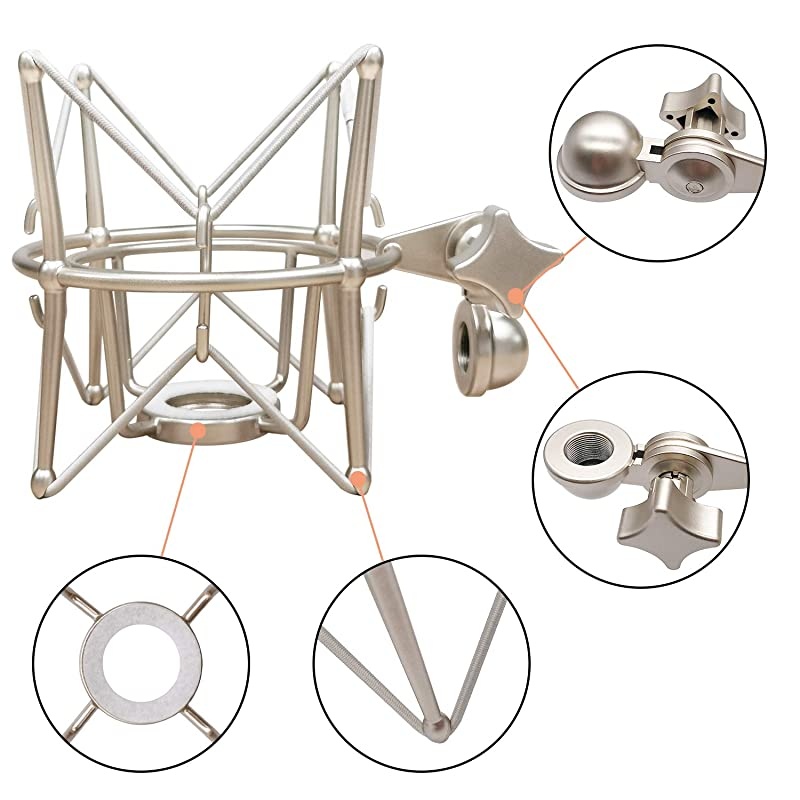 Microphone Shock Mount Mic Holder - Anti Vibration Spider Shockmount Compatible with Many Condenser Mics Like AT2020 MXL 770 MXL 990 Samson G Track Pro Rode Procaster NT1-A Neumann U87 etc.