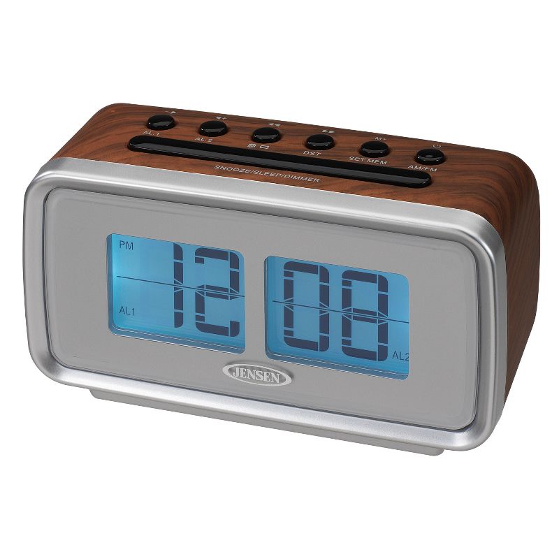 JENSEN AM/FM Dual Alarm Clock Radio with Digital Retro "Flip" Display - Brown (JCR-232)