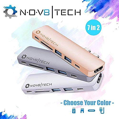 NOV8Tech USB C Hub Docking Station for MacBook Pro 2019-16 and MacBook Air 2019-18 7 in 2, 4K HDMI, Thunderbolt 3 100W PD Charger 40GBps Data, 2xUSB 3.0, USB 3.1 C 5GBps, SD/MicroSD Card Reader 7 in 1