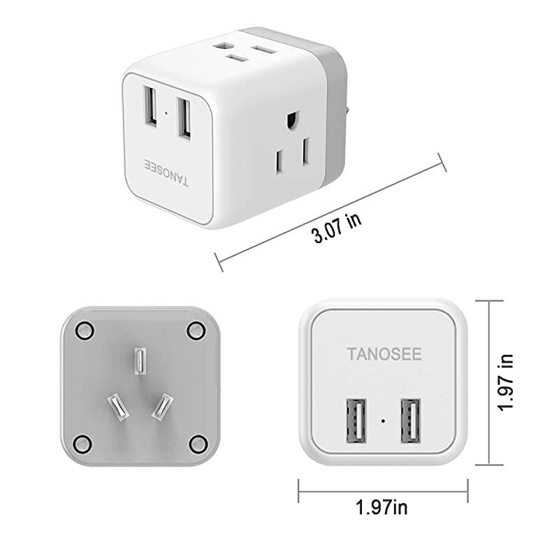 China Australia New Zealand Power Plug Adapter,  Type I Travel Adaptor with 2 USB Ports 2 American Outlets, US to Australian AU Fiji Argentina Charger Adapter