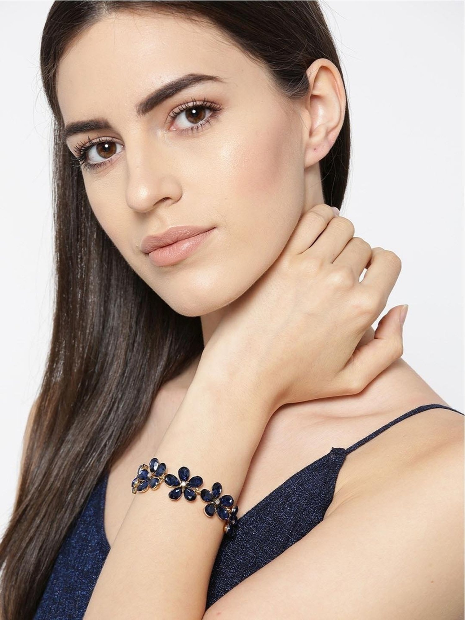 YouBella Blue Gold-Plated Stylish Latest Crystal Flexible fit Bracelet