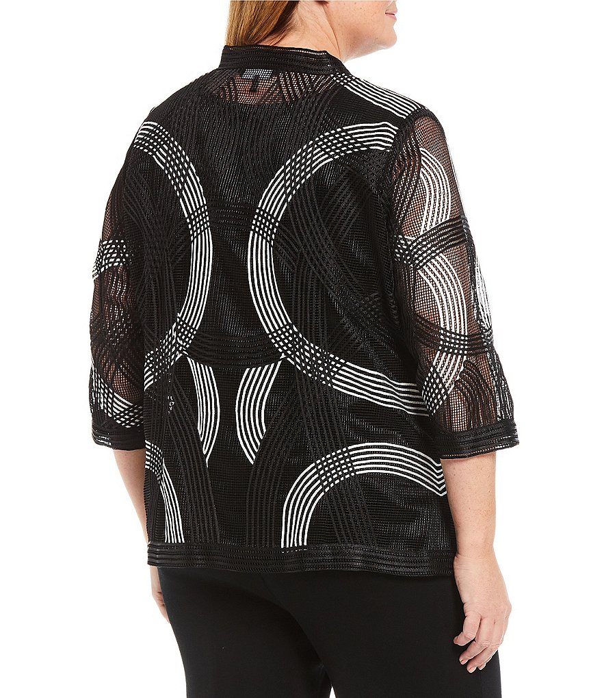 Ming Wang Plus Size Bracelet Sleeve Sheer Embellished Jacket