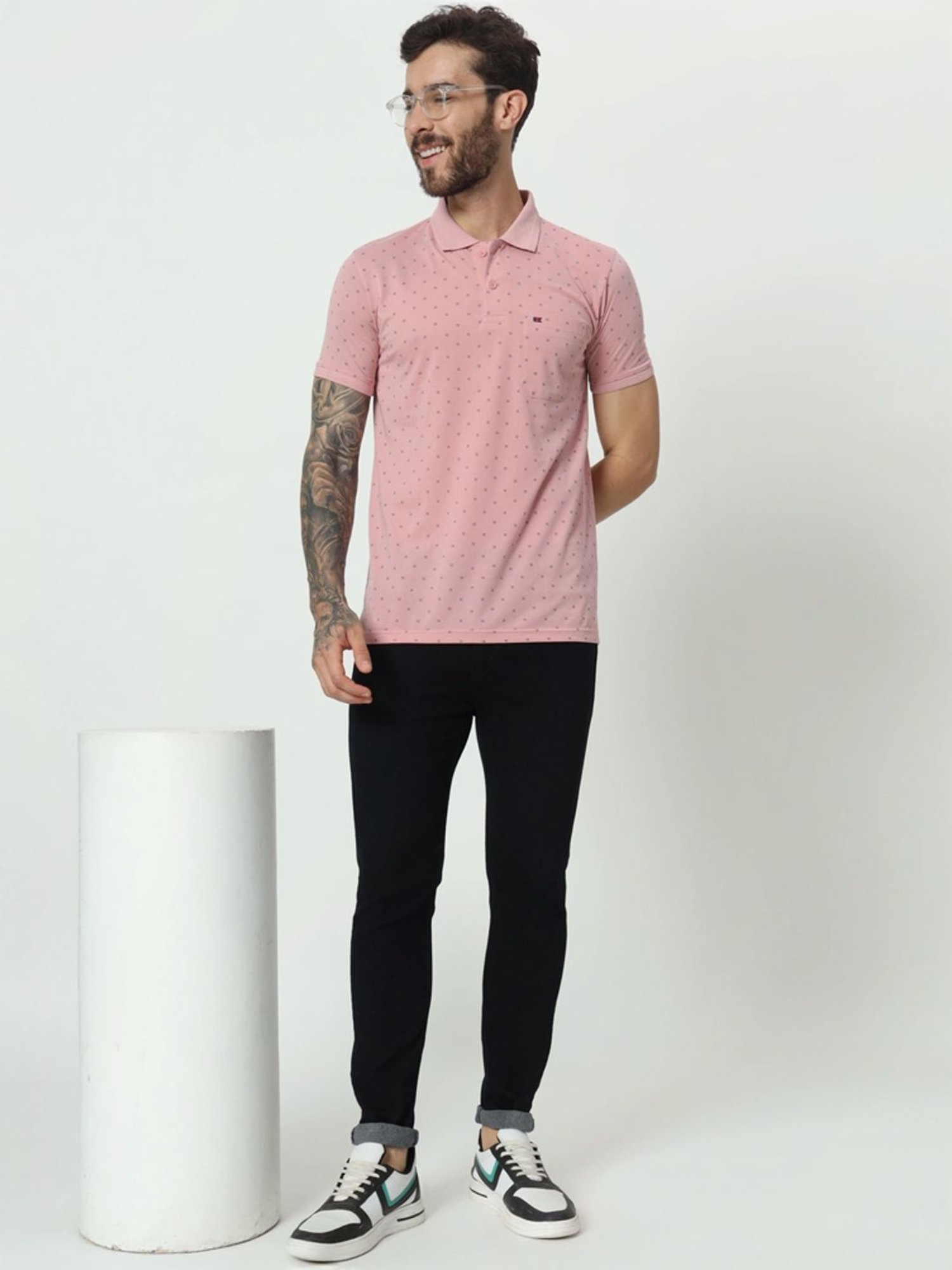 Tab91 Pink Regular Fit Printed Polo T-Shirts