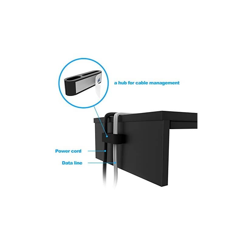 Wood Monitor Stand Riser Desk TV Shelf with Cellphone Holder Ergonomic Laptop Printer Stand with Cable Management for Laptop Computer Notebook iMac PC 167 inches Black