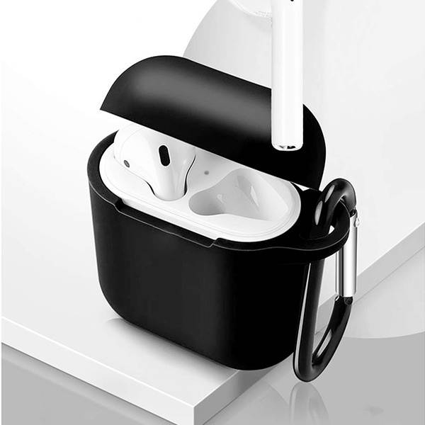 Silicone Protective Case and Anti-Lost Strap for Apple AirPods - Black