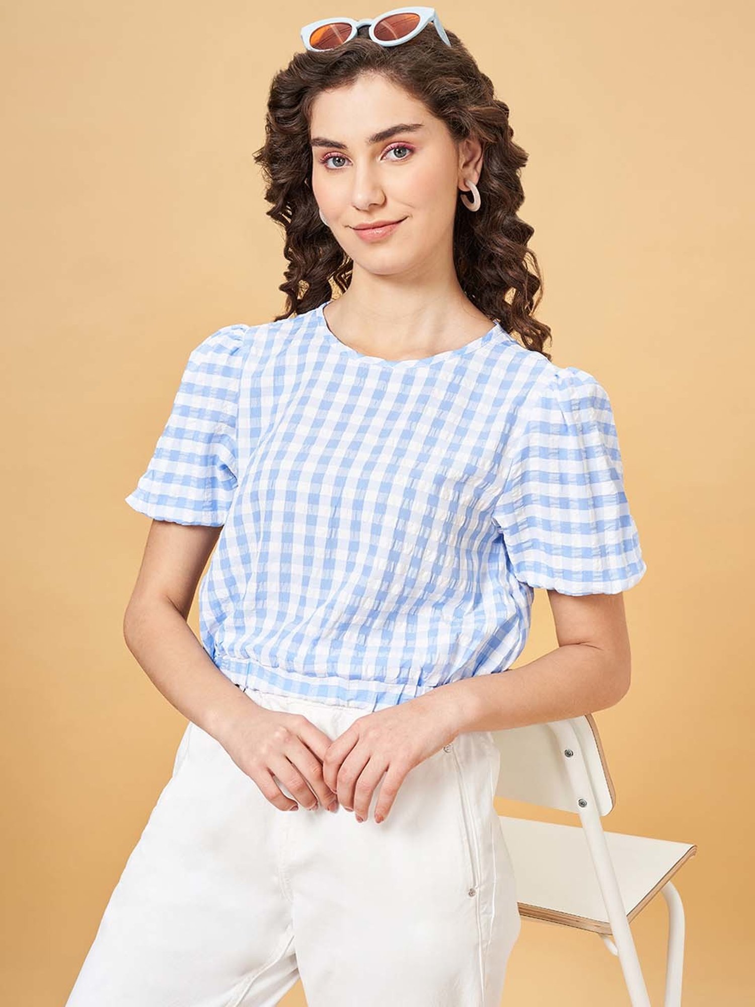 People by Pantaloons Blue Printed Top