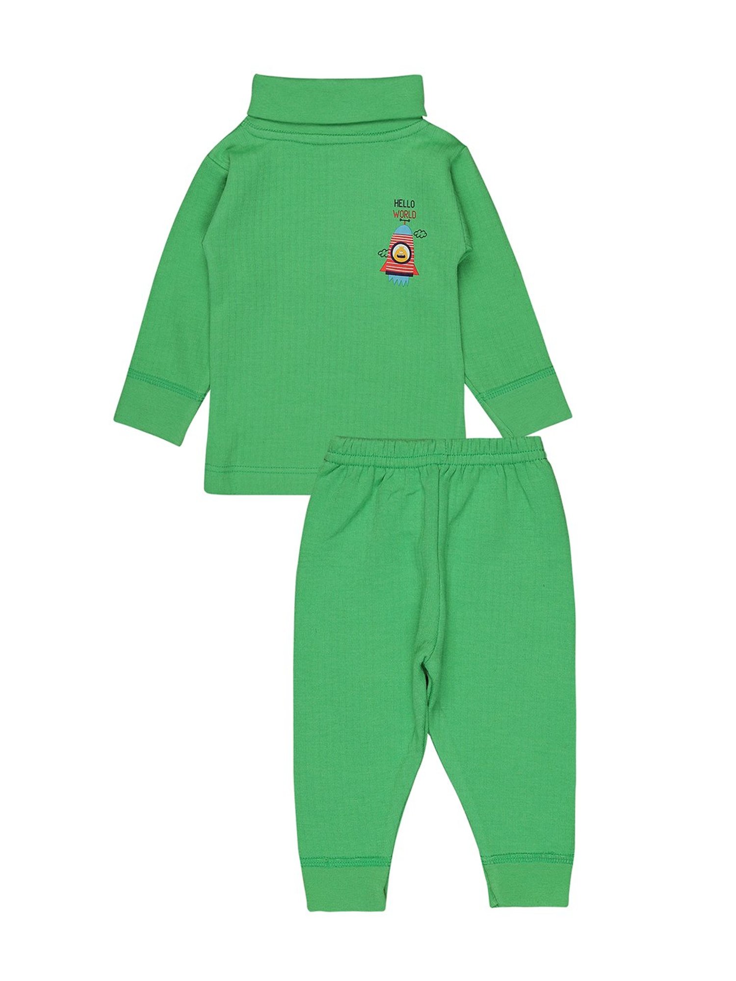 Bodycare Kids Green Solid Full Sleeves T-Shirt with Pants