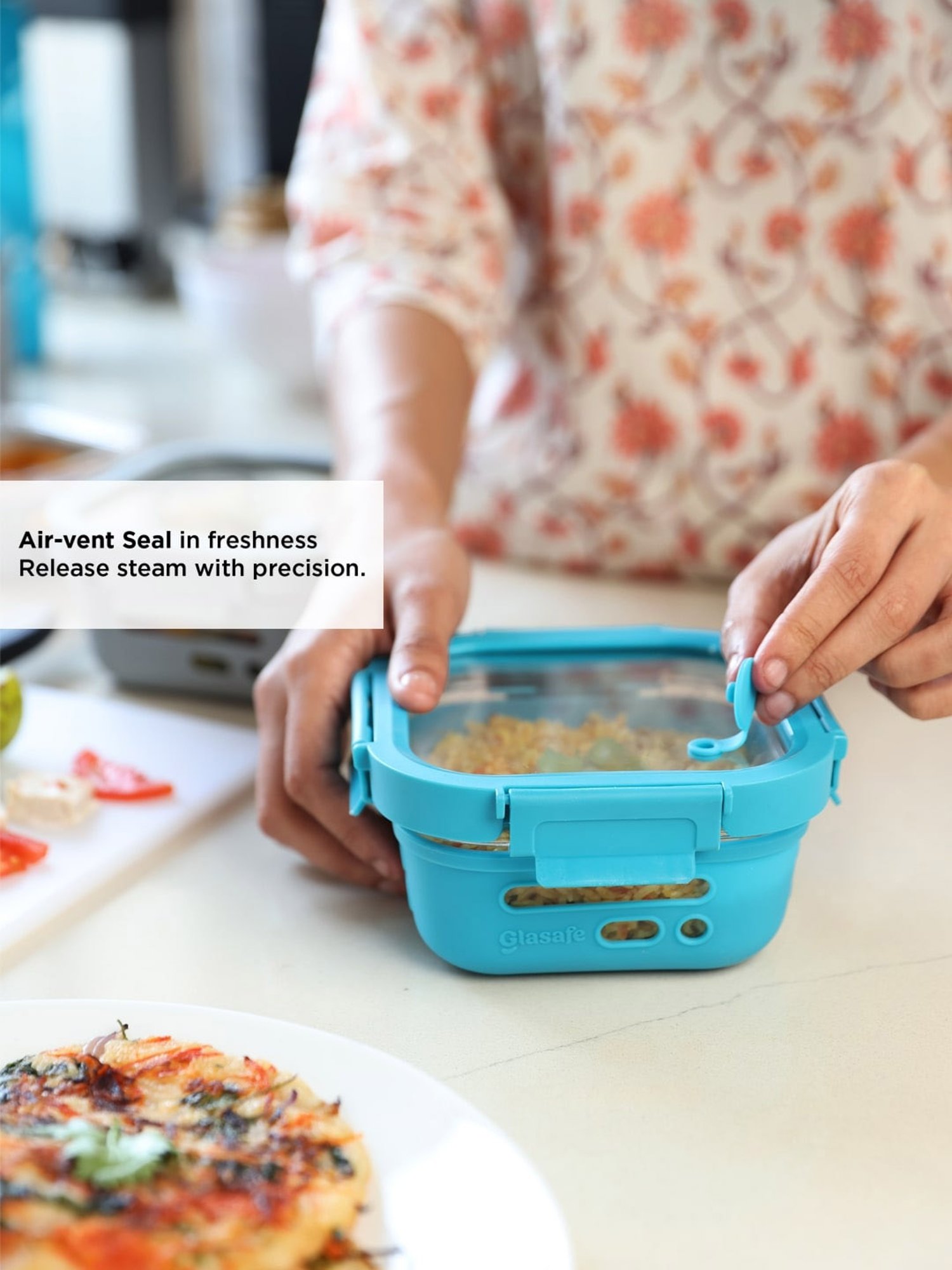 Glasafe Fresh Grip Tranquil Teal Borosilicate Tiffin - Set of 2