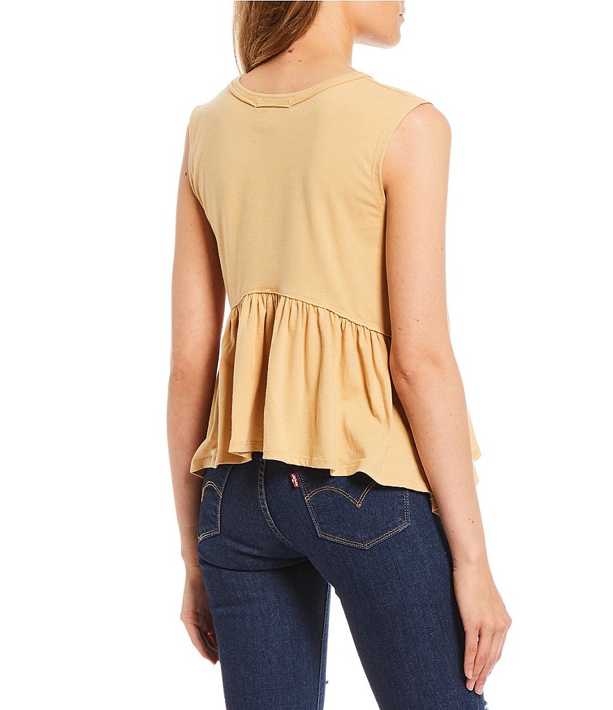 Good Luck Gem Sharkbite Ruffle Knit Babydoll Tank Top