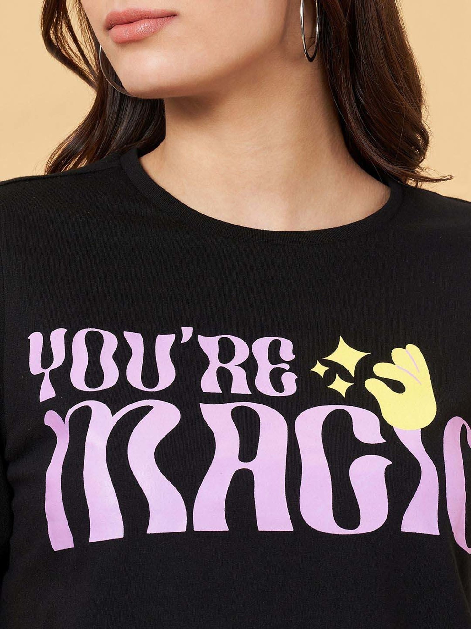 People by Pantaloons Jet Black Cotton Printed T-Shirt