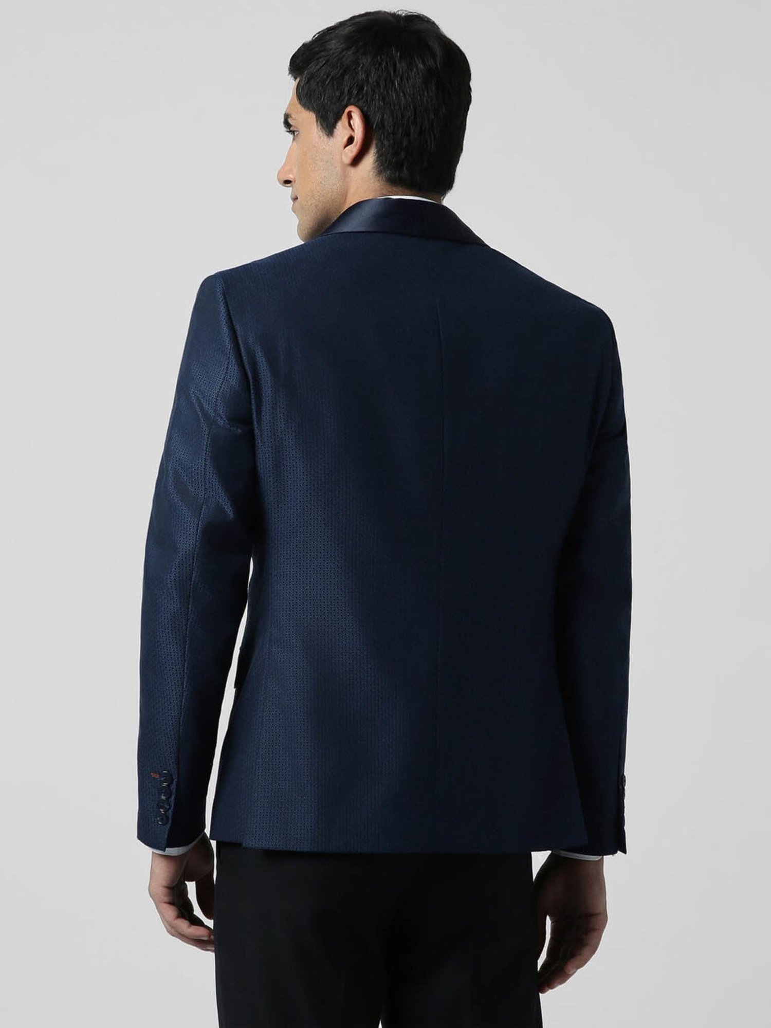 V Dot Shine Navy Skinny Fit Blazer