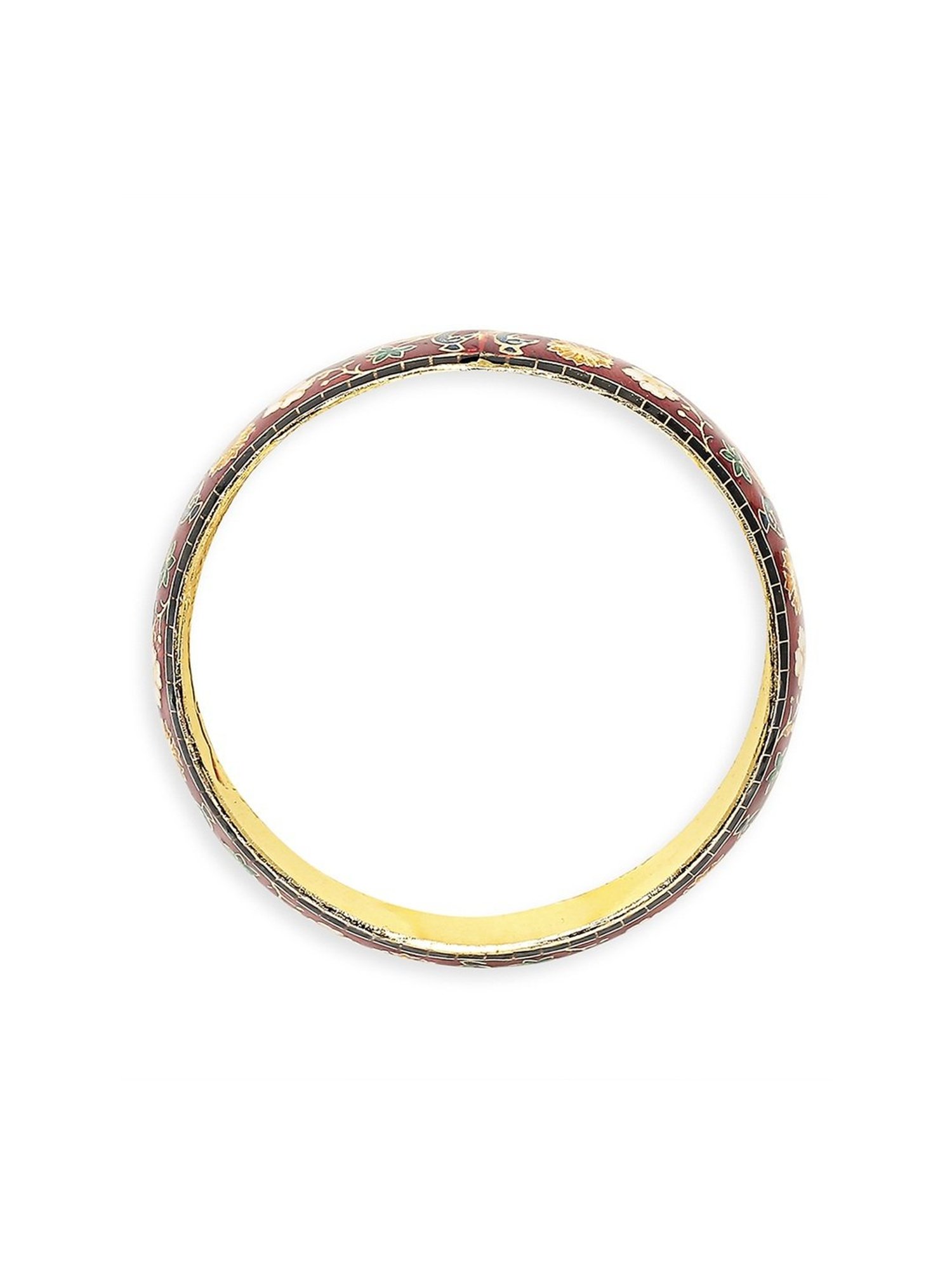 Oomph Jewellery Red & Green Meenakari Peacock Floral Design Brass Bangles - Set of 2