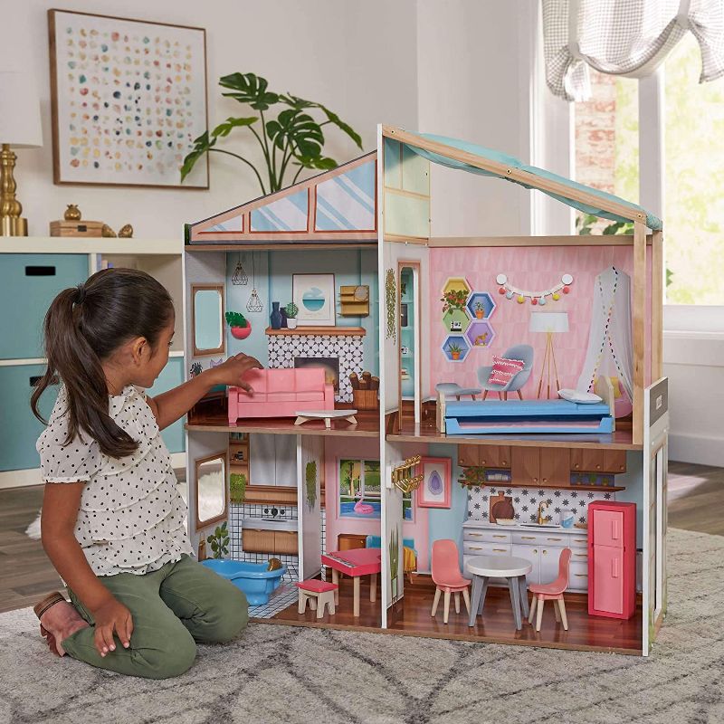 KidKraft KDK-10154 Designed by Me Magnetic Makeover Dollhouse with Storage, 3D Magnets, Magnetic Accessories, Wallpaper, and Furniture, Multicolor