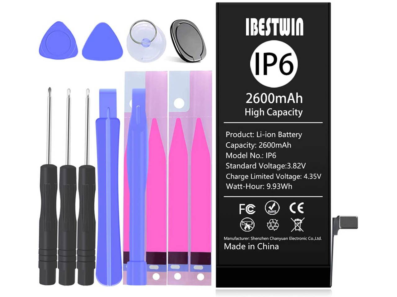 IBESTWIN 2600mAh Upgraded Replacement Battery for iPhone 6 with Removal Tool Kits and Instruction, High Capacity Battery 0 Cycle