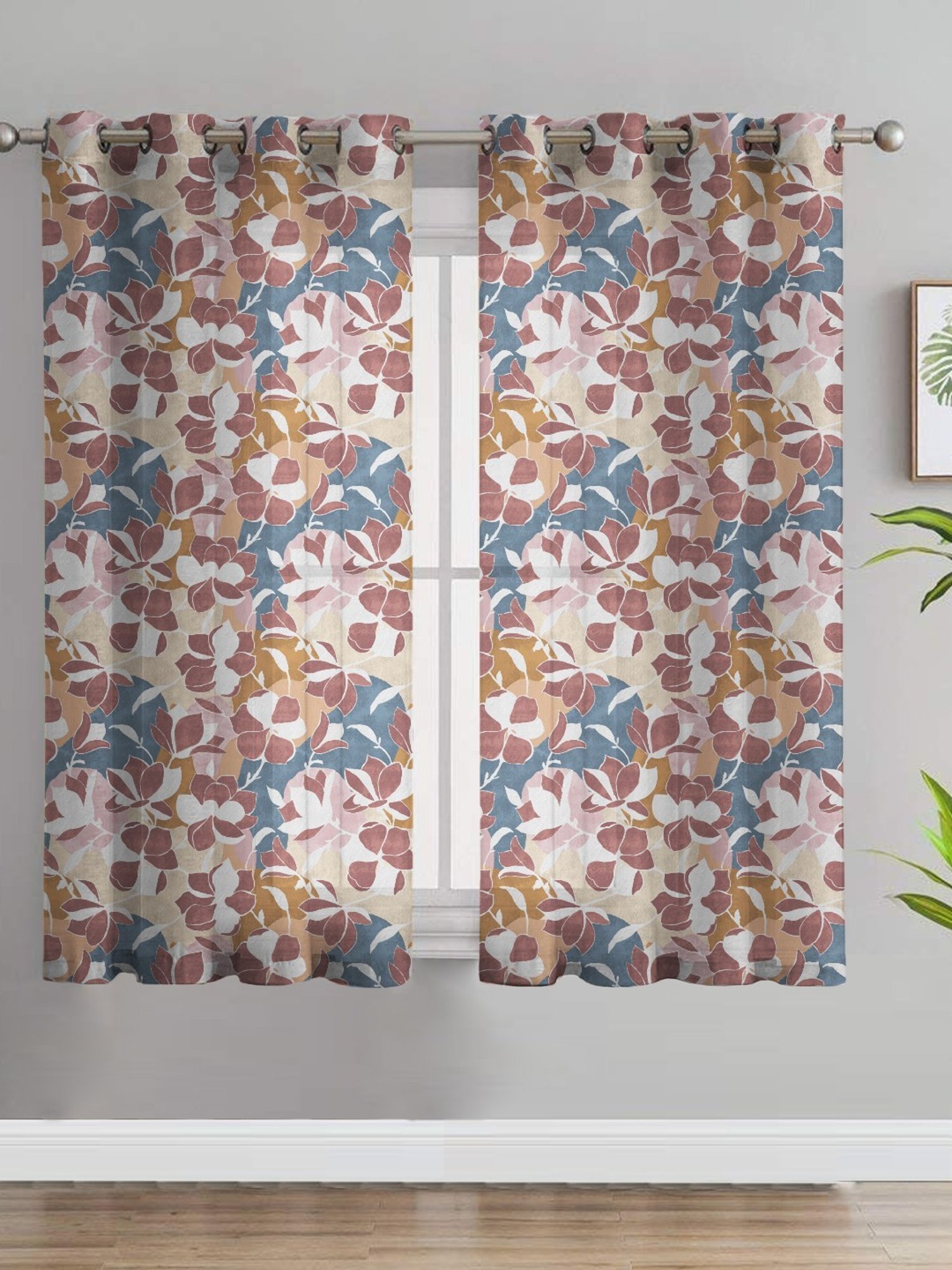 SPACES DRAPE STORY Boho Floral Multicolor Polyester 5 ft Sheer Window Curtains - Set of 2