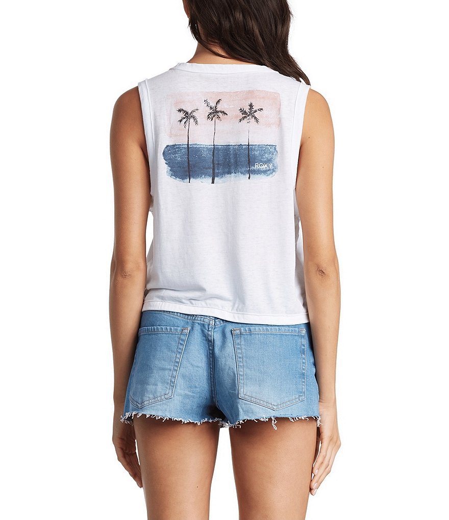 Roxy Palm Trees Painting Cropped Woven Tank Top