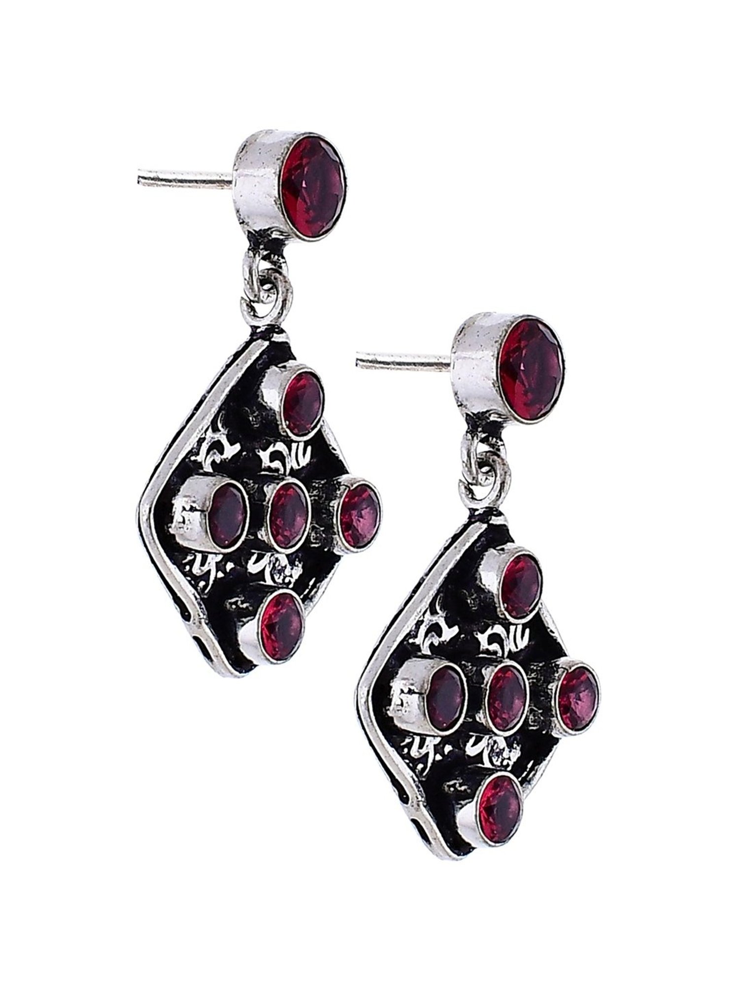 Imli Street Pink Silver Tone Stone-Studded Handcrafted Dangler Earrings
