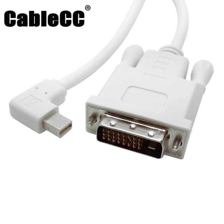 Cablecc White color Left Angled 90 degree Mini DisplayPort DP Male Source to DVI Male Sink Monitor Cable 5ft 1.5m