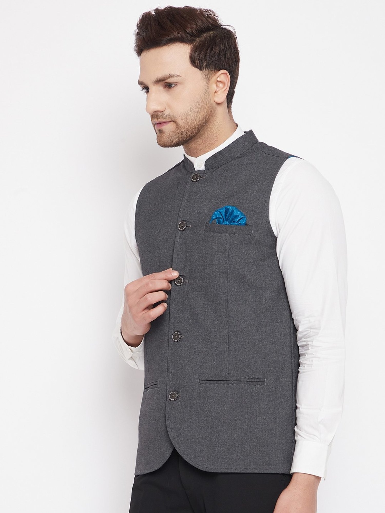 Even Grey Regular Fit Nehru Jacket
