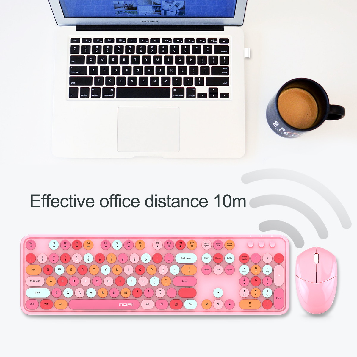 MOFII Wireless Keyboard and Mouse Combo, 2.4G Cute Round Girl Lipstick Retro Round Cap Keyboard Mute Keyboard Mouse Set for Laptop, Computer, Mac (Mixed Color)