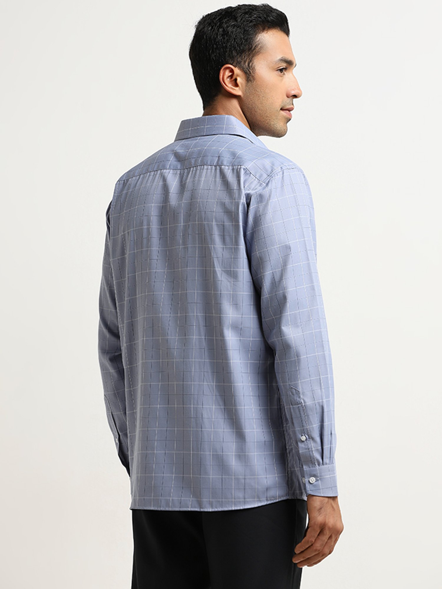 WES Formals by Westside Dusty Blue Checks Design Relaxed-Fit Shirt