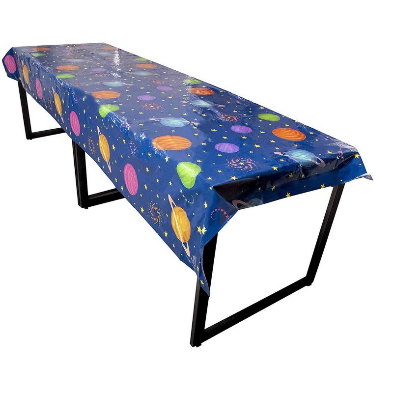 Blue Panda 3-Pack Outer Space Planet Disposable Plastic Tablecloth Table Covers Kids Party Supplies 54"x108"