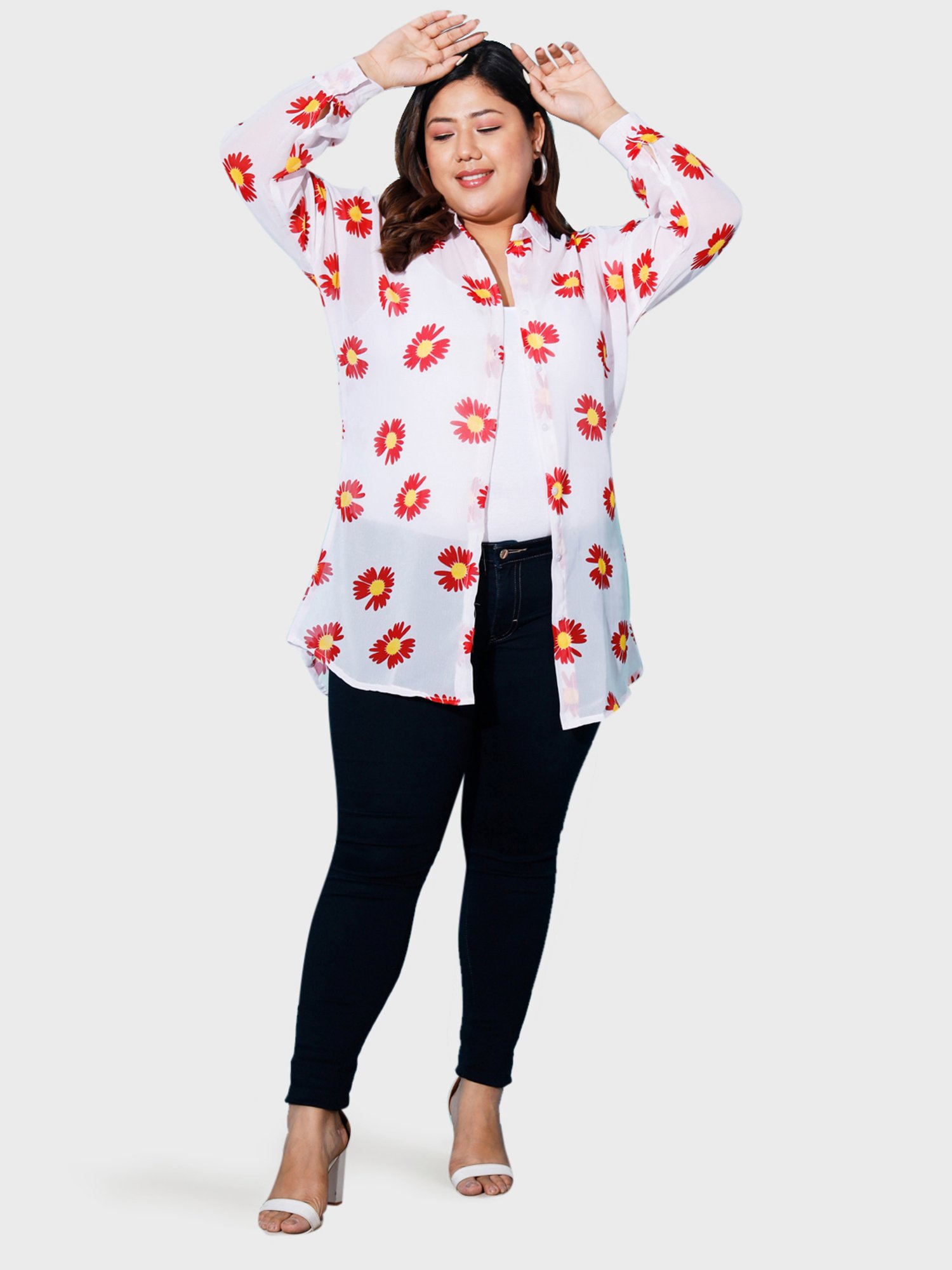 BUYNEWTREND White Floral Print Shirt