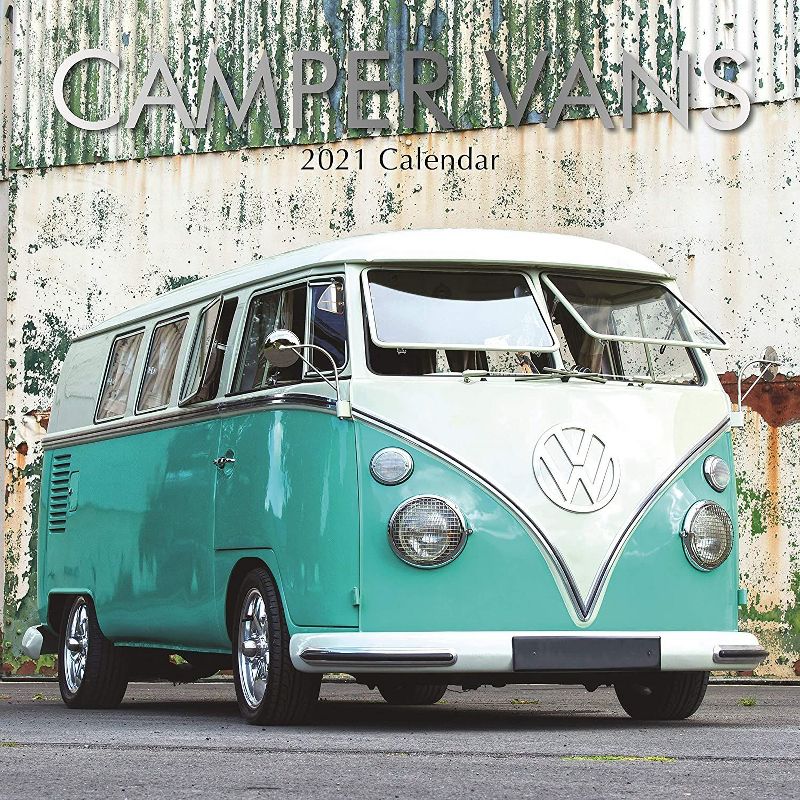 2021 Wall Calendar 12" x 12" Monthly View, Camper Vans Automobile Theme, 16-Month, with 180 Reminder Stickers