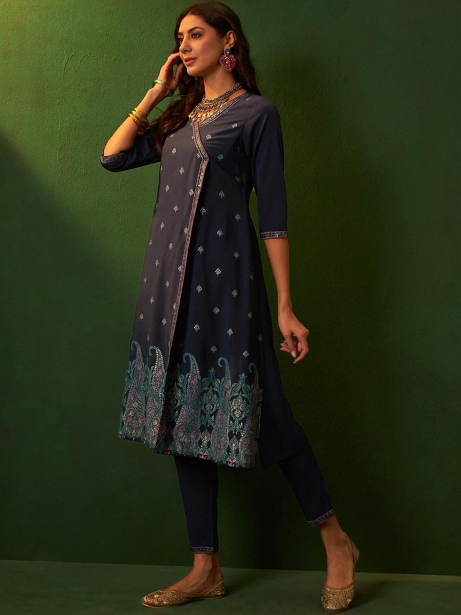 Ziyaa Blue Printed Kurta Pant Set