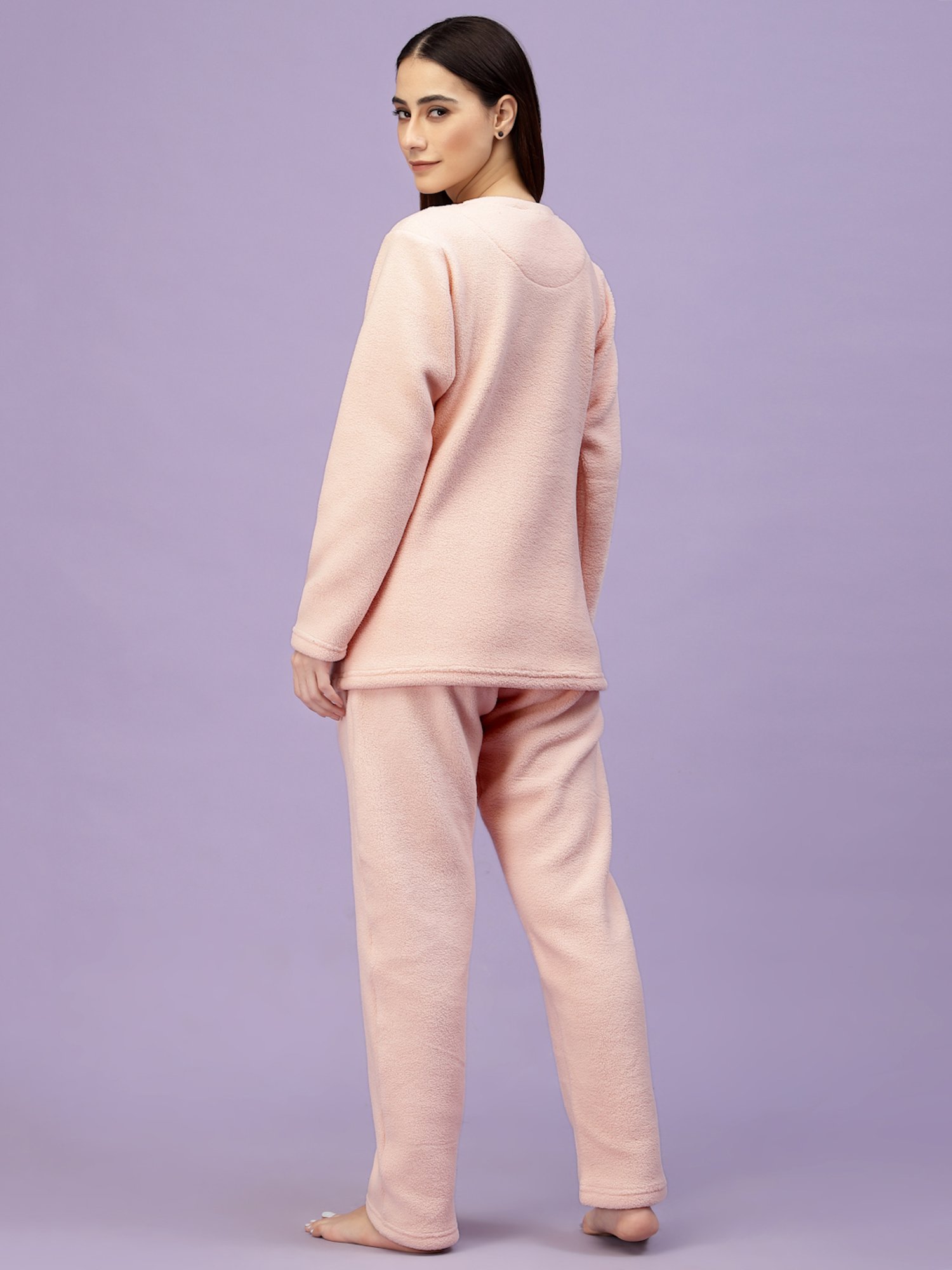 Sweet Dreams Peach Self Design Pullover With Lounge Pants