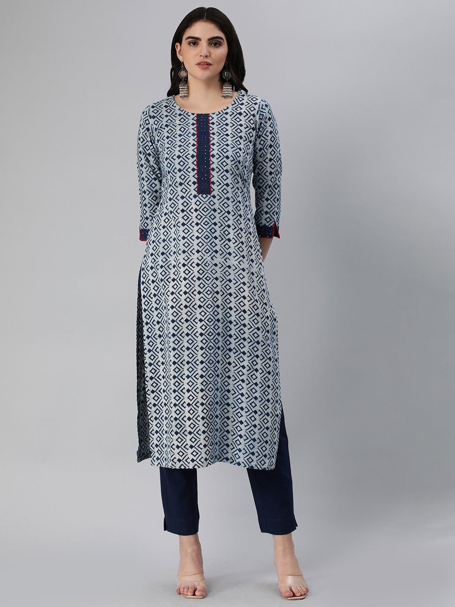 Kami Kubi Blue Printed Straight Kurta