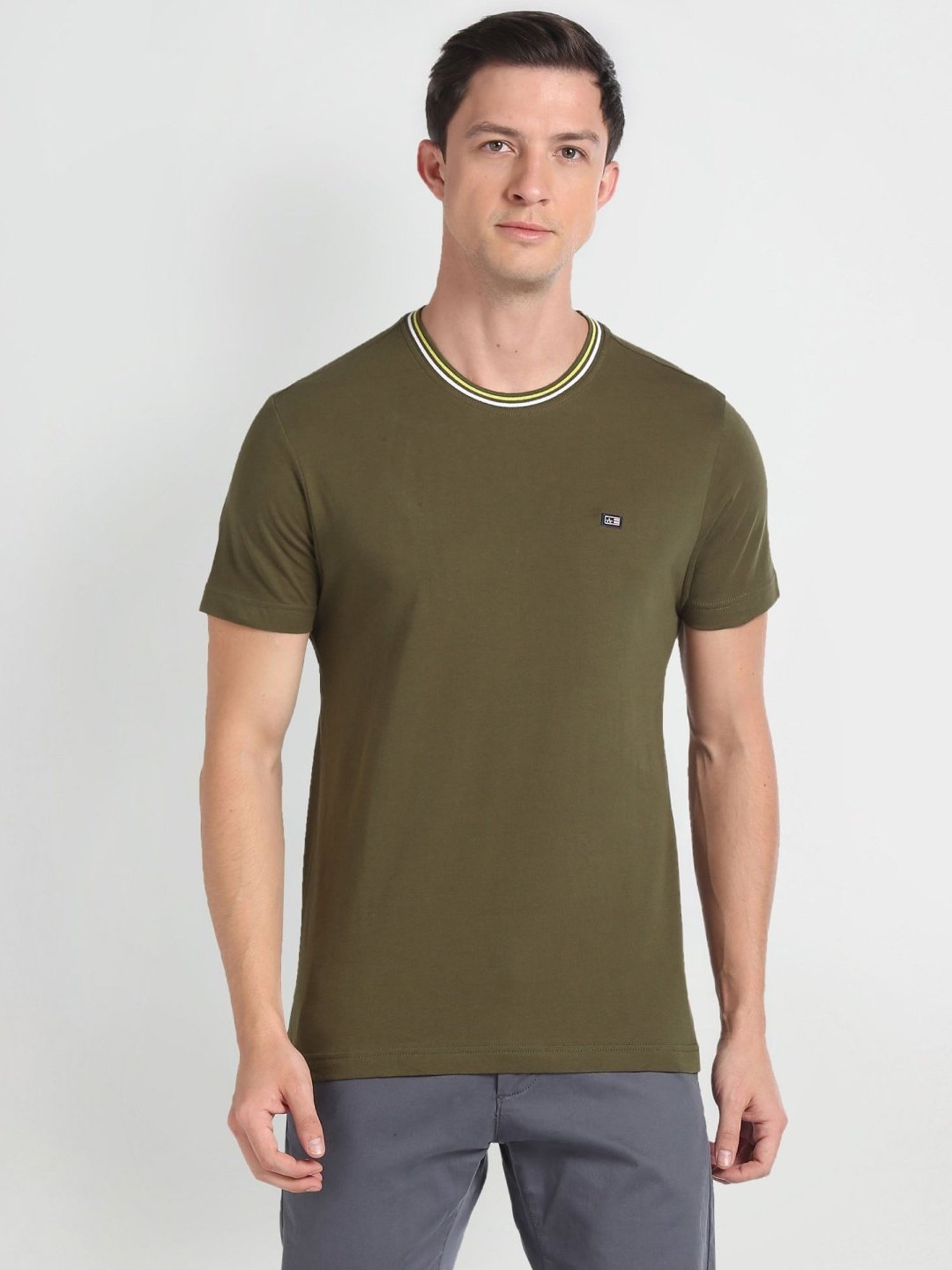 Arrow Sport Green Cotton Regular Fit T-Shirt