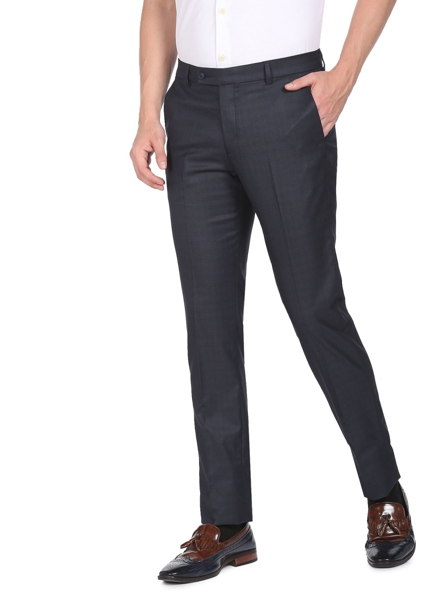 Arrow Blue Regular Fit Self Pattern Trousers